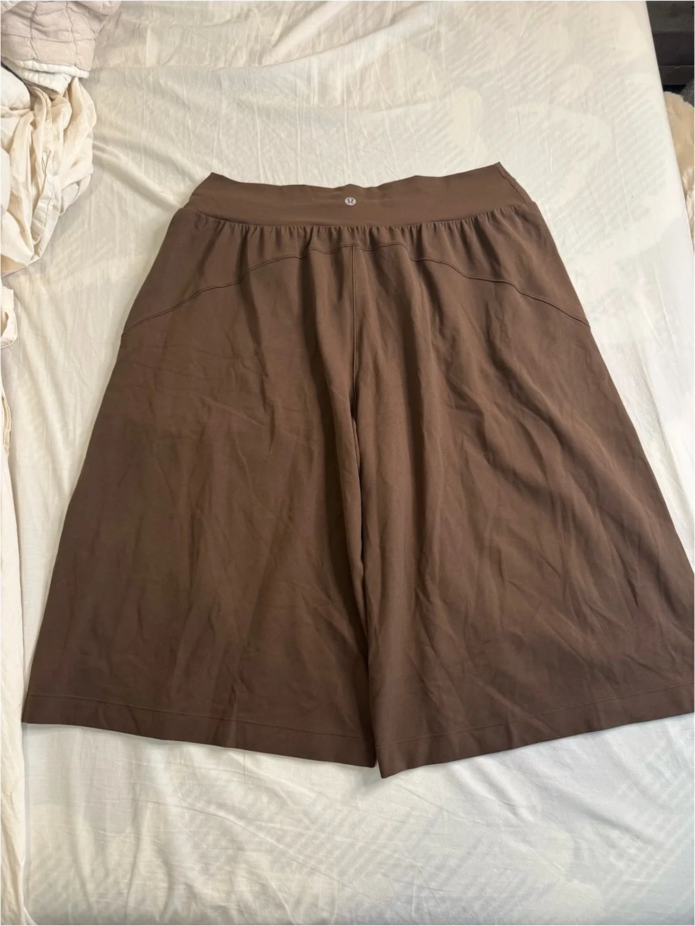 Brown Wide-Leg Cropped Drawstring Pants